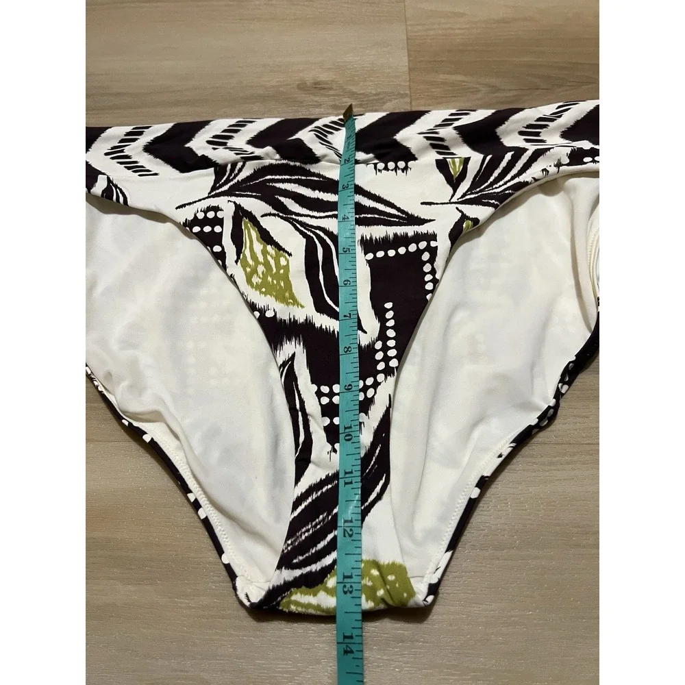 Calia Womens XXL Mid-Rise High Leg Stylish Brown Green‎ & Off White Swim Bottom